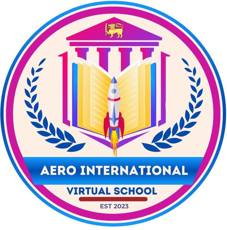 Logo Of Aero International Virtual School,featuring a sheild with educational symbols surrounded by a laurel wreath.