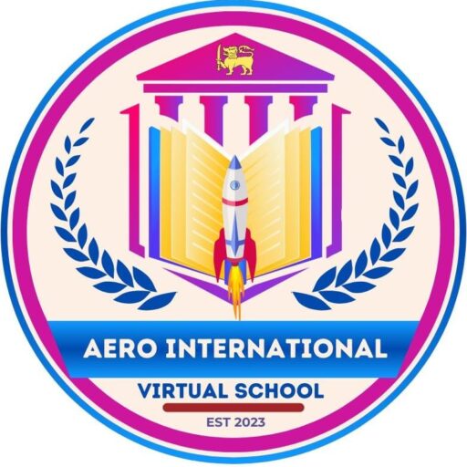Logo Of Aero International Virtual School,featuring a sheild with educational symbols surrounded by a laurel wreath.